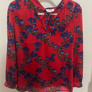 J. Crew Red and Blue Floral Blouse